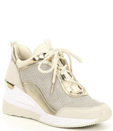 michael michael kors lolly glitter fabric lace-up platform wedge trainers|Women's Designer Trainers .